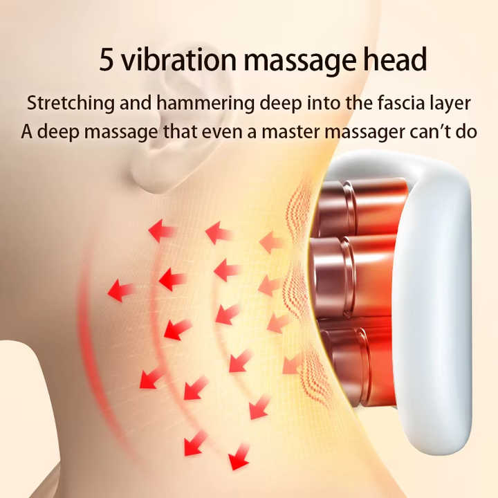 White Portable Electric Neck Therapeutic Massager - Intelligent Pulse Therapy with Heat and 4 Massage Heads