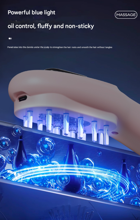 White Rechargeable Electric Scalp Massager with Red & Blue Light Therapy - Hair Oil & Serum Applicator Comb(Not