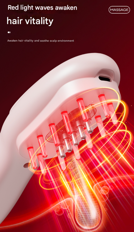 White Rechargeable Electric Scalp Massager with Red & Blue Light Therapy - Hair Oil & Serum Applicator Comb(Not