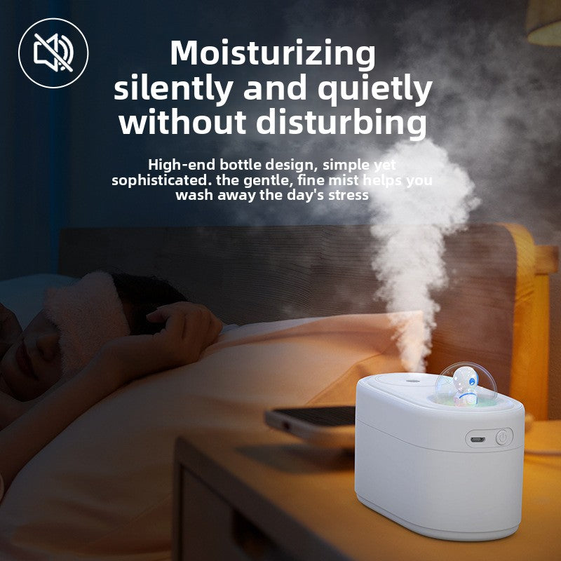 White Rechargeable Mini Astronaut Air Ultrasonic Wellness Humidifier USB Desktop Cool Mist Ultrasonic Wellness Humidifier with 7-Color LED Night Light for Bedroom and Office