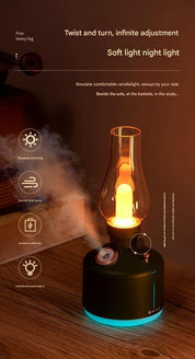White Retro Kerosene Lamp Ultrasonic Wellness Humidifier - Rechargeable Cool Mist Maker with Dimmable Light