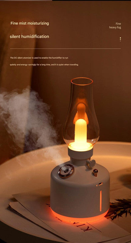 White Retro Kerosene Lamp Ultrasonic Wellness Humidifier - Rechargeable Cool Mist Maker with Dimmable Light
