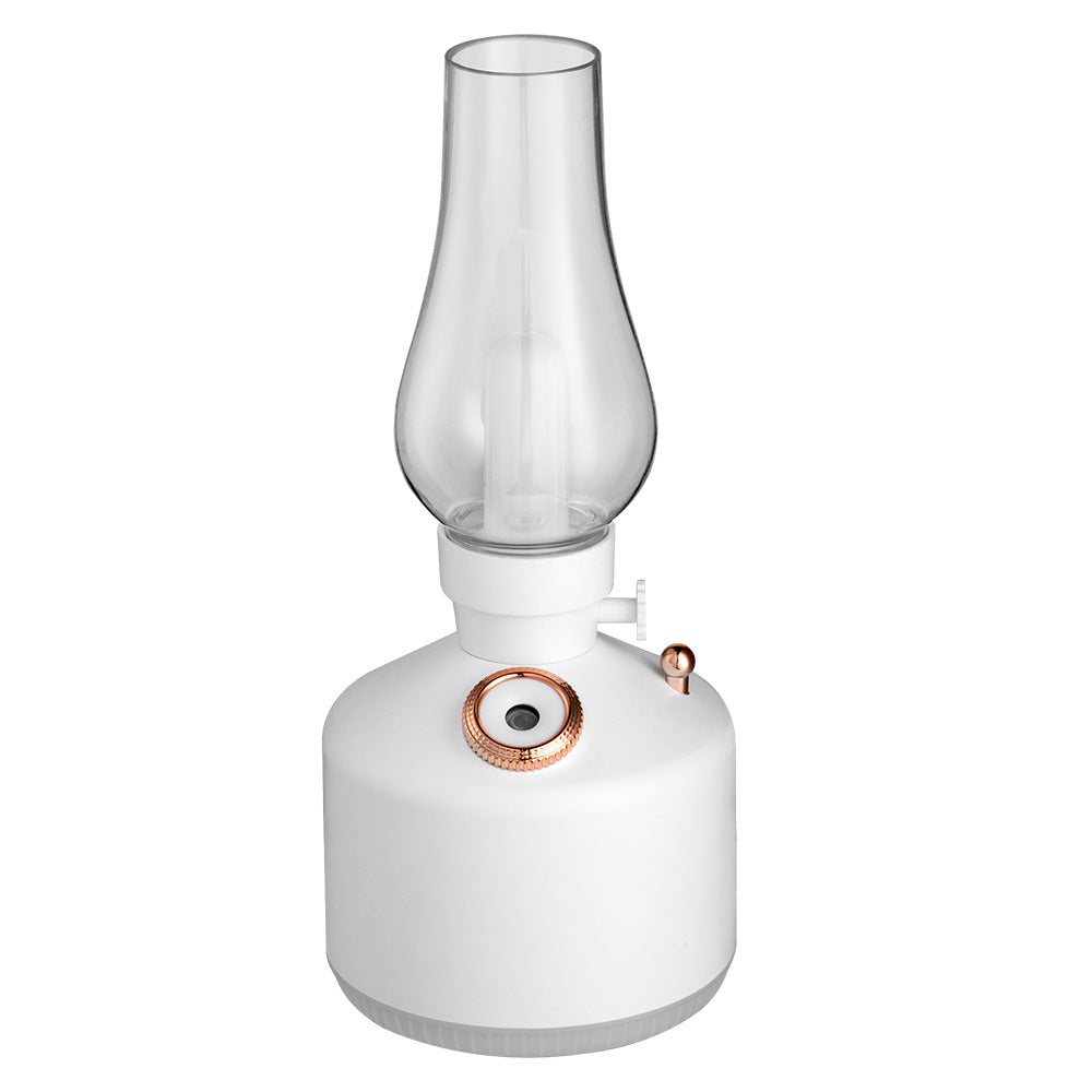 White Retro Kerosene Lamp Ultrasonic Wellness Humidifier - Rechargeable Cool Mist Maker with Dimmable Light