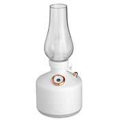 White Retro Kerosene Lamp Ultrasonic Wellness Humidifier - Rechargeable Cool Mist Maker with Dimmable Light