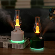 White Retro Kerosene Lamp Ultrasonic Wellness Humidifier - Rechargeable Cool Mist Maker with Dimmable Light
