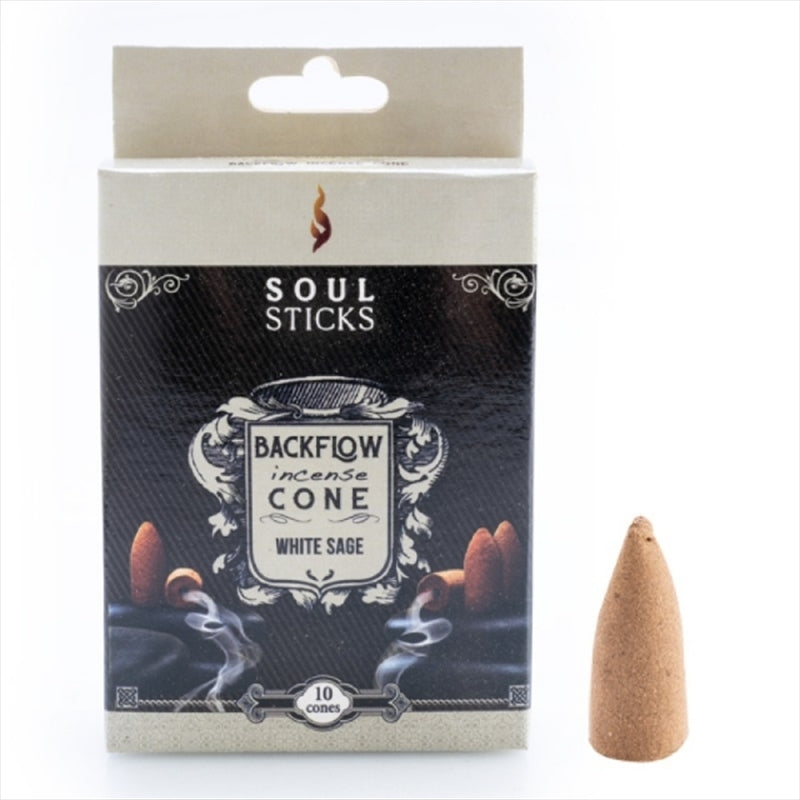 white sage backflow incense cone in cream box