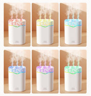 White Volcano Style 2L Cool Mist Ultrasonic Wellness Humidifier - Triple Nozzle with RGB LED & Quiet Operation