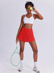 Women's Tennis Skirt with Pockets & Built-in Shorts – High-Waisted Golf Running Skort for Active Lifestyle, Sporty Fitness Wear (Red,M)