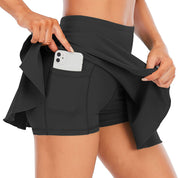 Women's Tennis Skirt with Pockets & Built-in Shorts – High-Waisted Golf Running Skort for Active Lifestyle, Sporty Fitness Wear (Black,S)