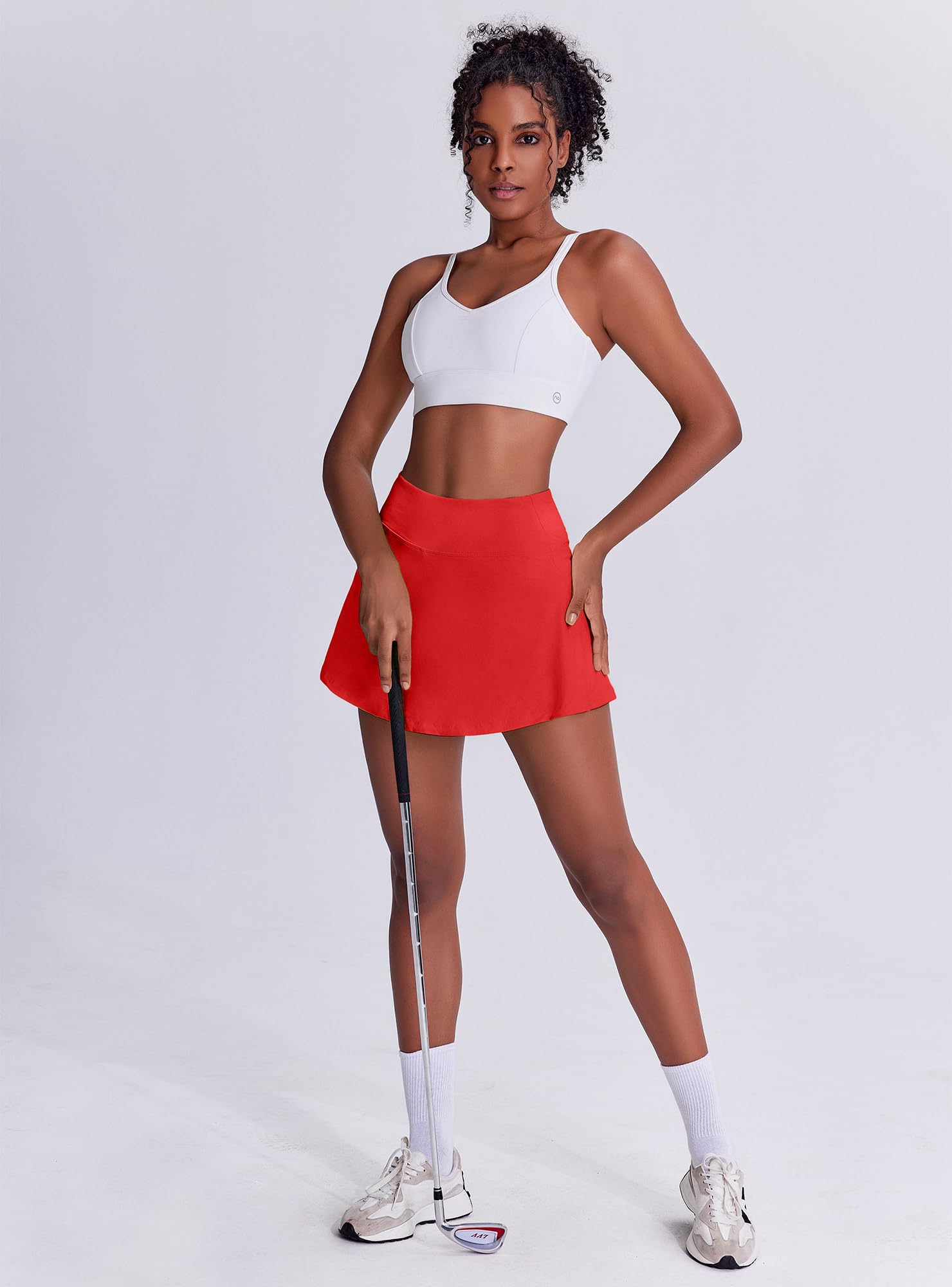 Women's Tennis Skirt with Pockets & Built-in Shorts – High-Waisted Golf Running Skort for Active Lifestyle, Sporty Fitness Wear (Red,XL)