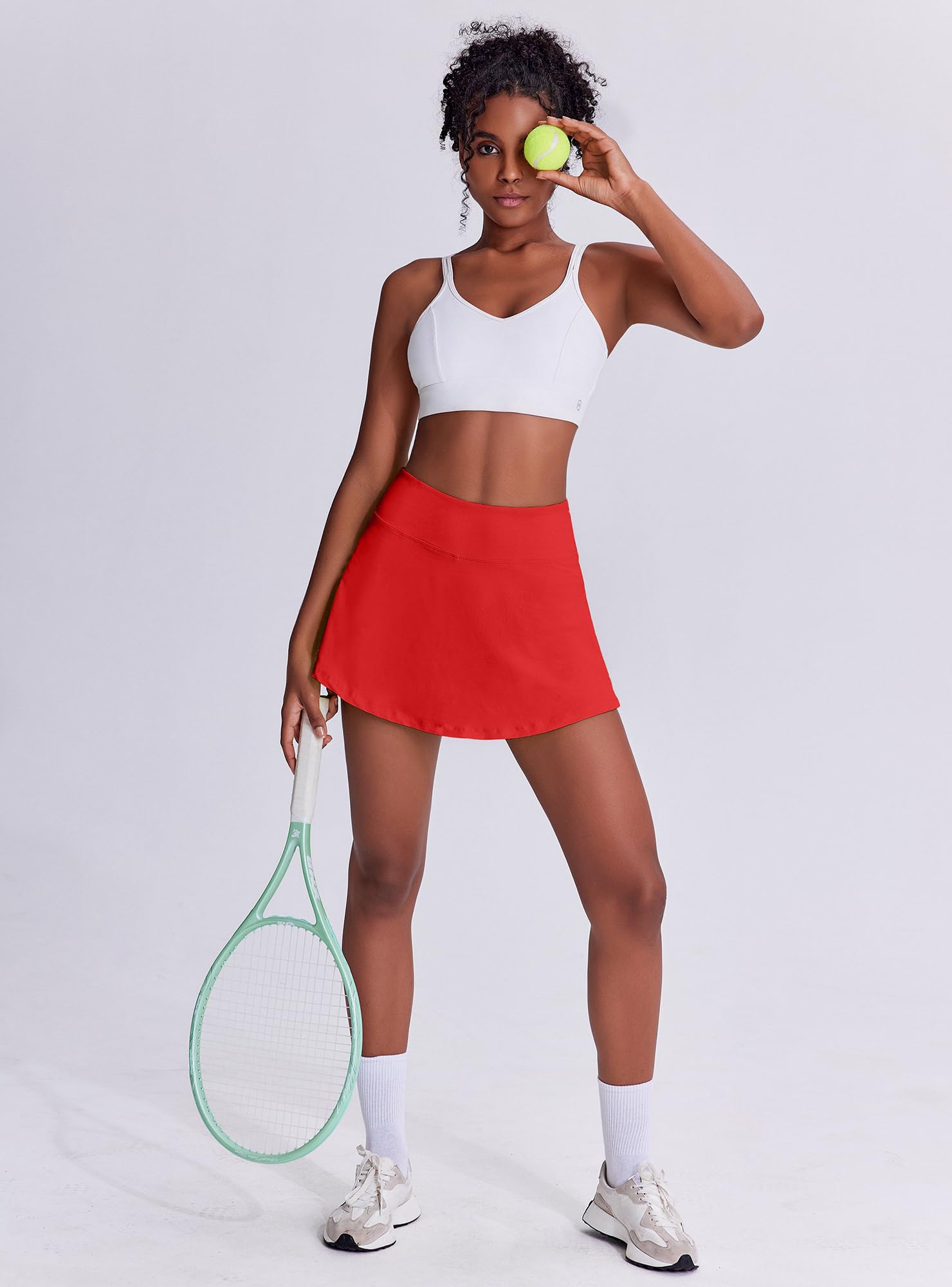 Women's Tennis Skirt with Pockets & Built-in Shorts – High-Waisted Golf Running Skort for Active Lifestyle, Sporty Fitness Wear (Red,L)