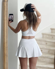 Women's Tennis Skirt with Pockets & Built-in Shorts – High-Waisted Golf Running Skort for Active Lifestyle, Sporty Fitness Wear (White,XXL)