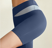 XL Blue Color-Block High-Waist Premium Yoga Shorts - Seamless Scrunch Butt Anti-Chafing Workout Shorts
