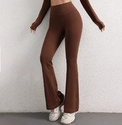 XL Brown High Waist Flare Premium Yoga Pants - Women's Bootcut Leggings - Peach Lift, Quick Dry, Workout & Fitness Pants