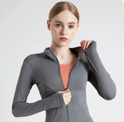XL Grey High-Stretch Slim Fit Premium Yoga Jacket - Full Zip Workout Sports Jacket for Women