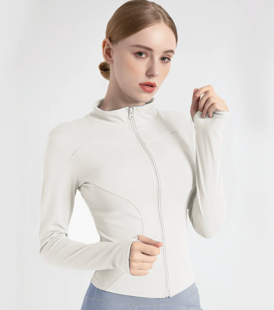 XL White High-Stretch Slim Fit Premium Yoga Jacket - Full Zip Workout Sports Jacket for Women