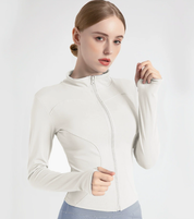 XXL White High-Stretch Slim Fit Premium Yoga Jacket - Full Zip Workout Sports Jacket for Women