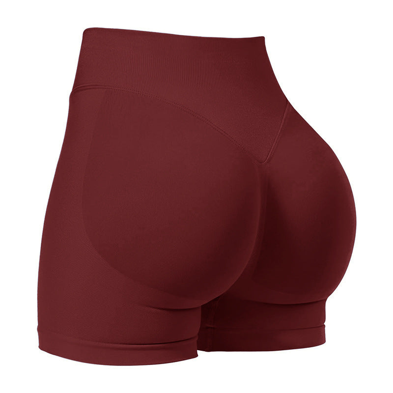 XXL Wine Red High-Elastic Hip Premium Yoga Shorts - Seamless Mid-Intensity Pilates Workout Shorts