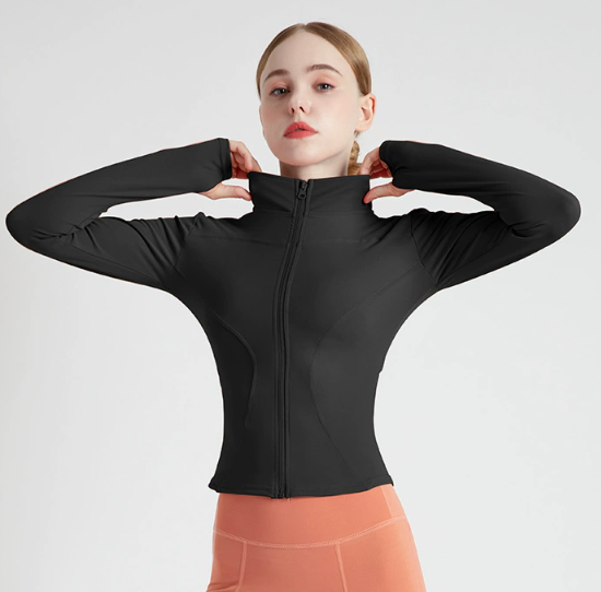 XXXL Black High-Stretch Slim Fit Premium Yoga Jacket - Full Zip Workout Sports Jacket for Women
