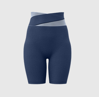 XXXL Blue Color-Block High-Waist Premium Yoga Shorts - Seamless Scrunch Butt Anti-Chafing Workout Shorts