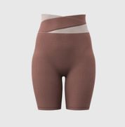 XXXL Caramel Color-Block High-Waist Premium Yoga Shorts - Seamless Scrunch Butt Anti-Chafing Workout Shorts