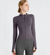 XXXL Purple High-Stretch Slim Fit Yoga Jacket - Full Zip Workout Sports Jacket for Women