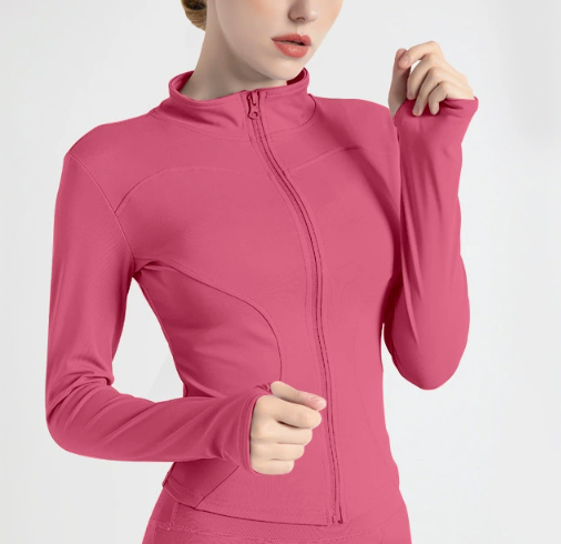 XXXL Rose-red High-Stretch Slim Fit Premium Yoga Jacket - Full Zip Workout Sports Jacket for Women