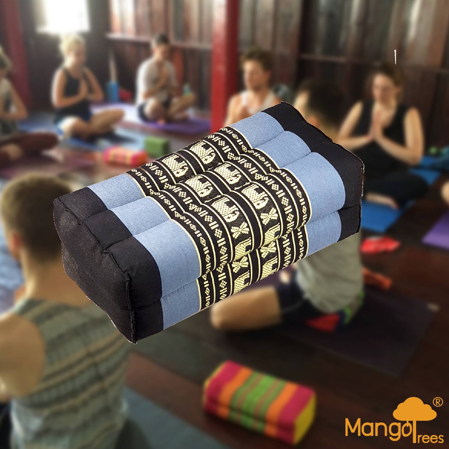 black and blue meditation block cushion