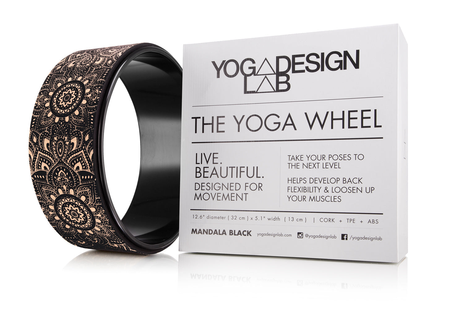 Yoga Design Lab Yoga Wheel Cork Mandala Black - Sports & Fitness > Exercise Gym & Fitness > Yoga & Pilates