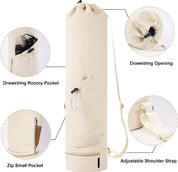 Yoga Mat Bag - Yoga Bag with Drawstring and Storage Compartment - Yoga Bag - Fitness Bag - Sports Bag - Pilates Bag - Waterproof - Universal - Gymnastics Mat Bag - Shoulder Bag - Multifunctional Storage Bag - Equipped with Carrying Strap - White