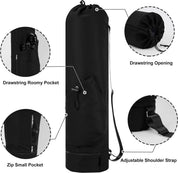 Yoga Mat Bag - Yoga Bag with Drawstring and Storage Compartment - Yoga Bag - Fitness Bag - Sports Bag - Pilates Bag - Waterproof - Universal - Gymnastics Mat Bag - Shoulder Bag - Multifunctional Storage Bag - Equipped with Carrying Strap - Black