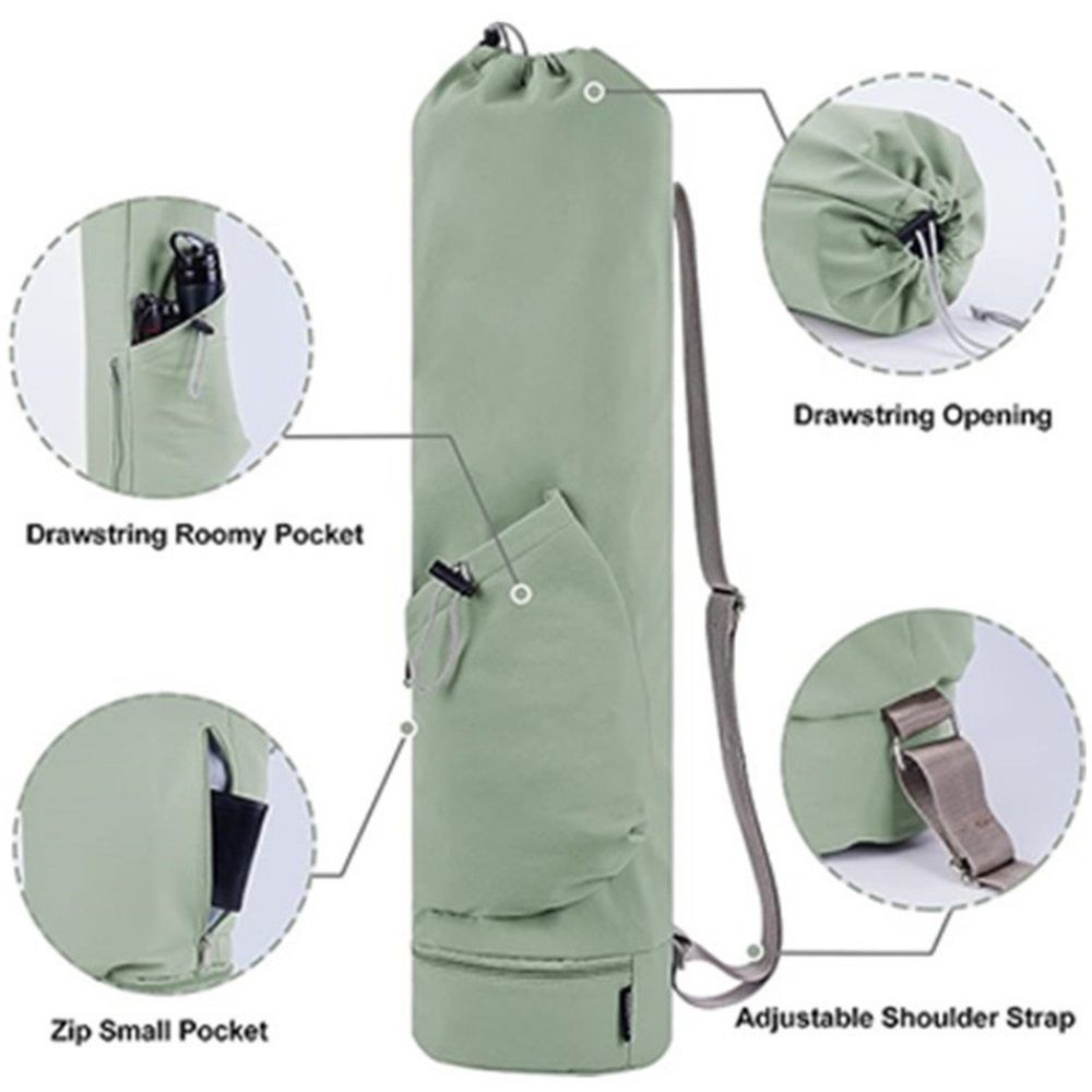 Yoga Mat Bag with Water Bottle Pocket and Bottom Wet Pocket, Exercise Yoga Mat Carrier Multi-Functional Storage Bag,（green）