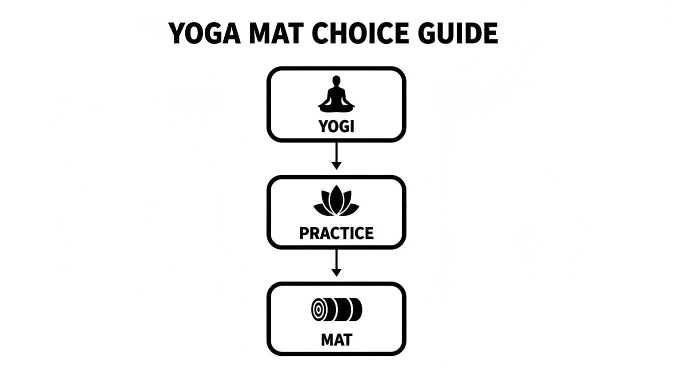 A simple flowchart titled 'Yoga Mat Choice Guide' detailing the selection process for yogis.
