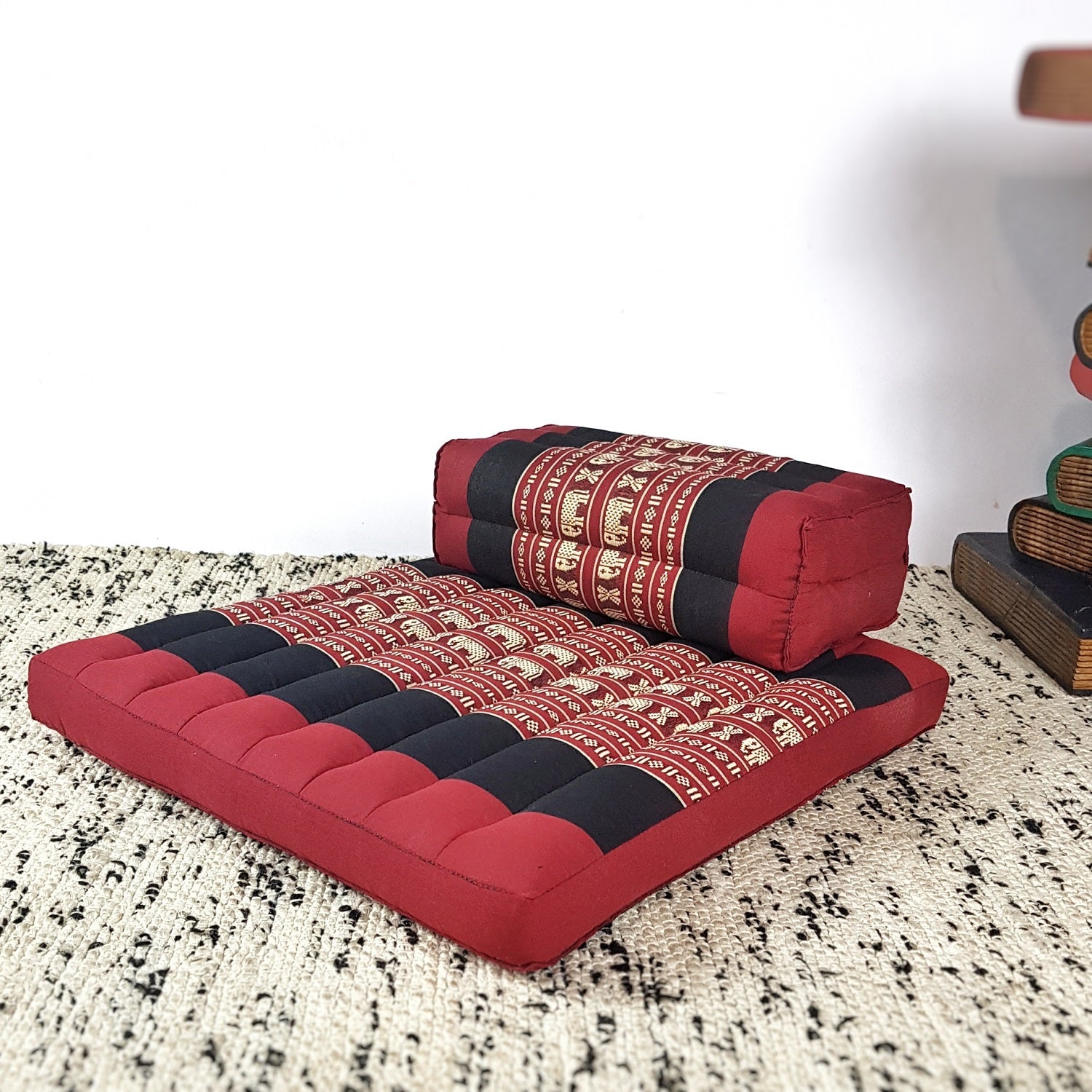 matching red and black meditation cushion and seat set