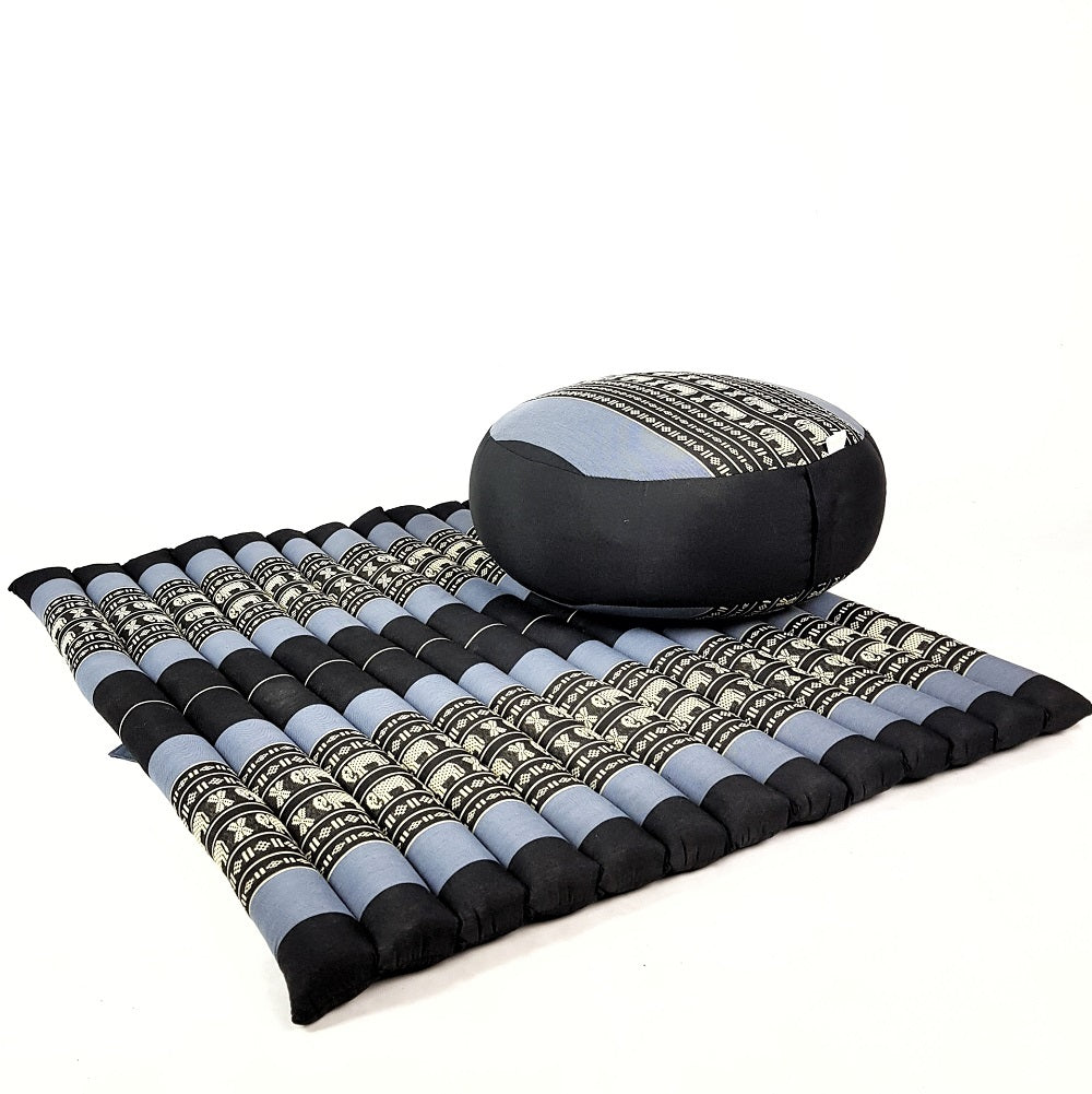 black and blue traditional thai design meditation cushion set