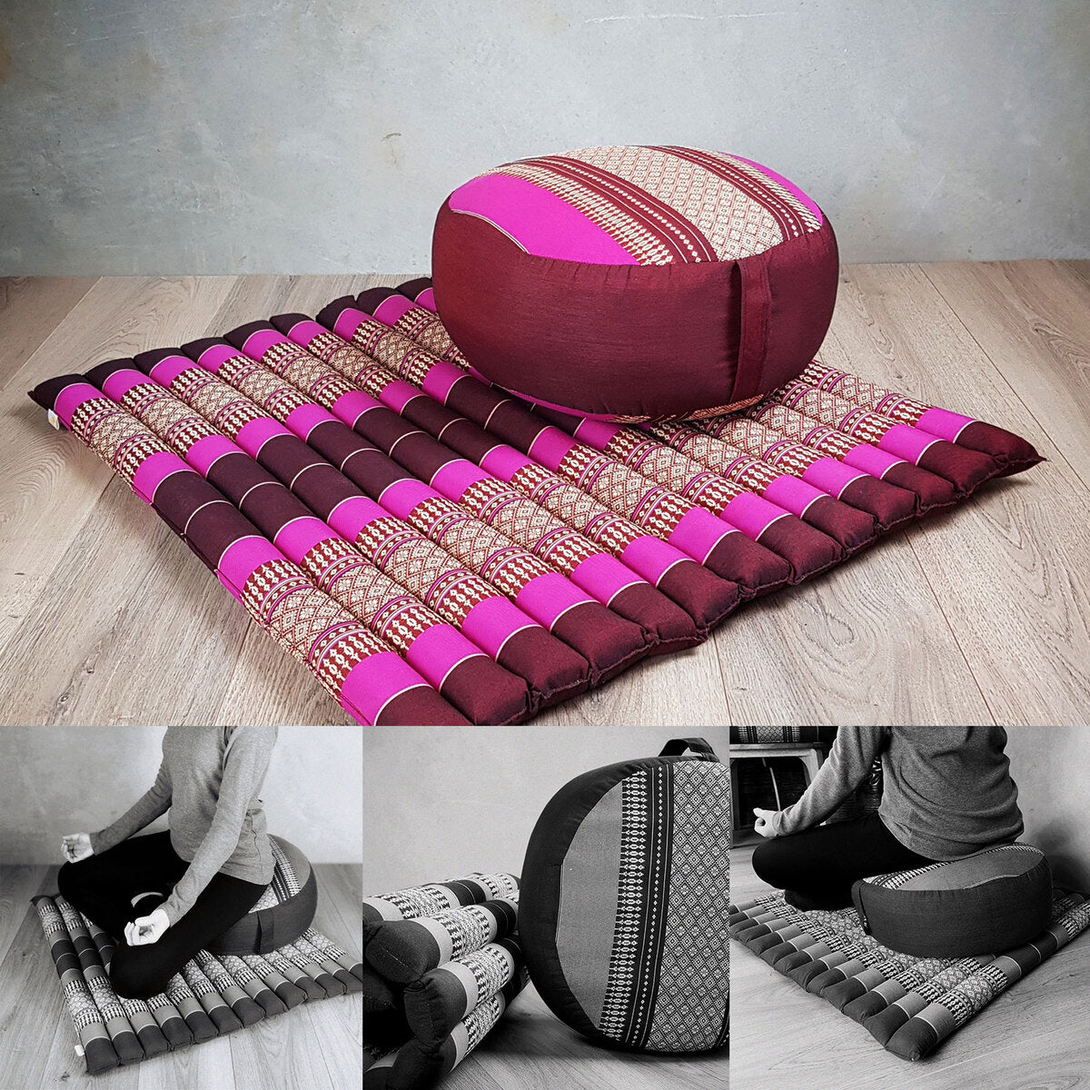 pink meditation mat and cushion set